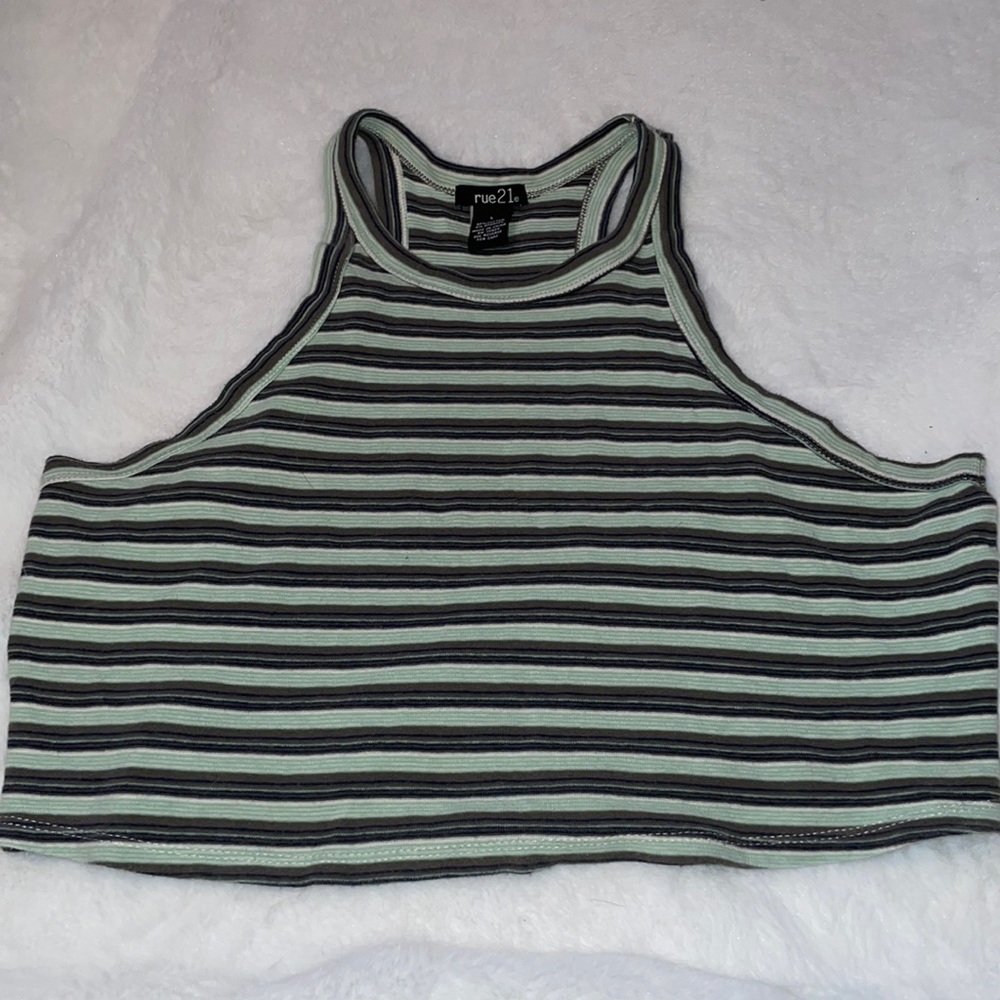 Green striped crop top rue 21 crop top size large